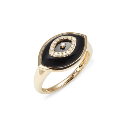 Effy 14K Yellow Gold, Onyx & Diamond Evil Eye Ring