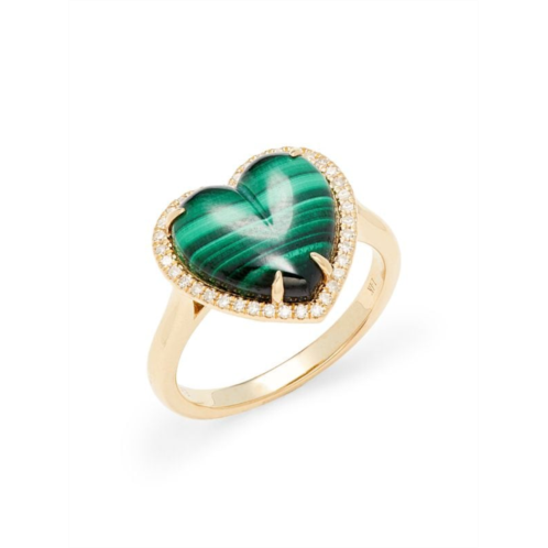 Effy 14K Yellow Gold, Malachite & Diamond Heart Ring