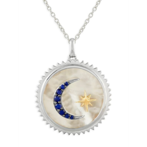 Saks Fifth Avenue 14K Yellow Goldplated Sterling Silver, Mother of Pearl & Sapphire Moon Star Pendant Necklace