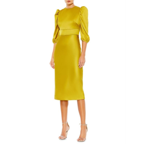 Mac Duggal Ieena Satin Puff Sleeve Midi Dress