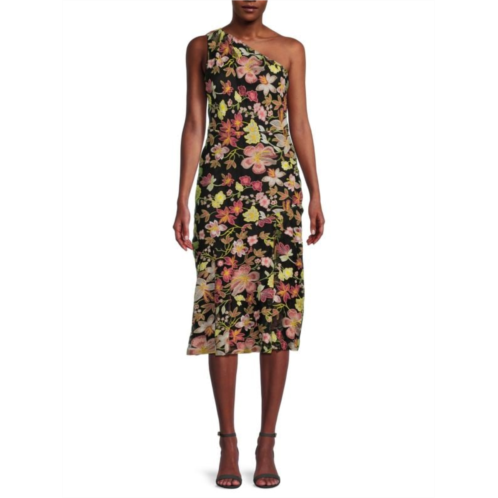 Sam Edelman Sephia Floral Embroidered One Shoulder Dress