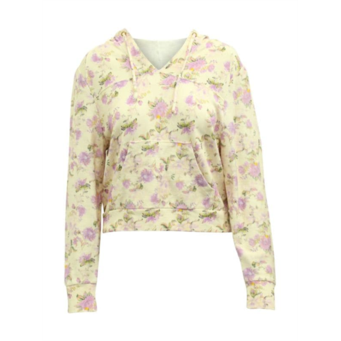 Love Shack Fancy Kirby Floral Print Distressed Hoodie In Cream Cotton