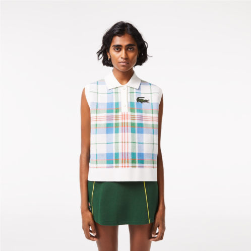 Lacoste Womens Sleeveless Organic Cotton Check Polo