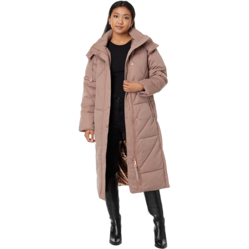 Womens Avec Les Filles Coat Hooded Maxi Puffer