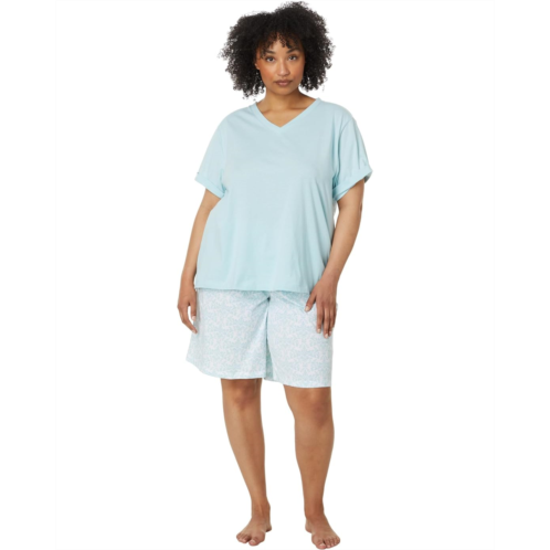 Womens Karen Neuburger Plus Size Blissful Bermudas Two-Piece Short Sleeve Bermuda Set