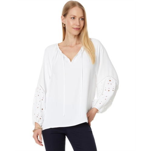 Vince Camuto Raglan Slv Split Neck Blouse W Embroidery