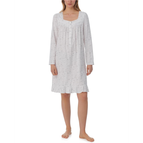 Womens Eileen West Cotton Knit Long Sleeve Short Gown