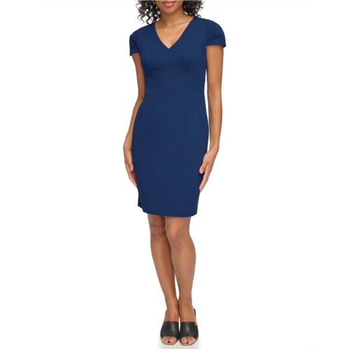 Womens DKNY Pin Tuck Cap Sleeve Sheath Dress