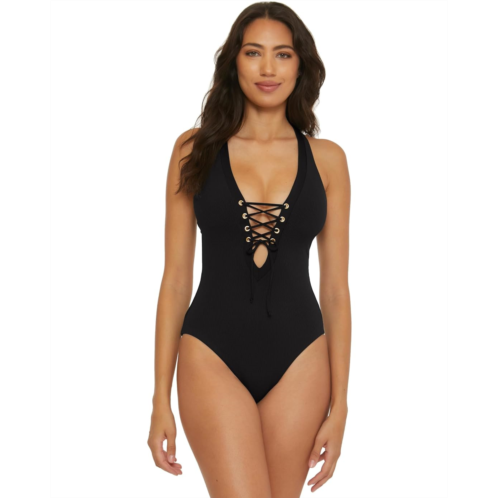 Womens BECCA Modern Edge Corset Lace Up One-Piece