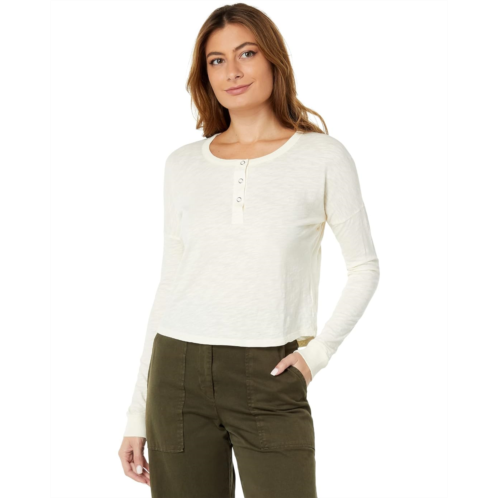 Womens bobi Los Angeles Cropped Henley Long Sleeve