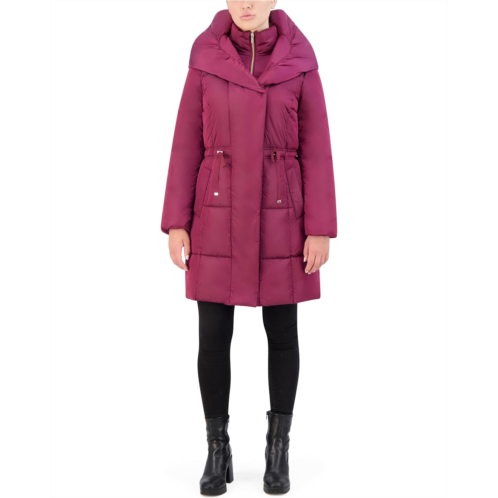 Womens Cole Haan Shawled Hood Mineral Nylon Coat with Bib