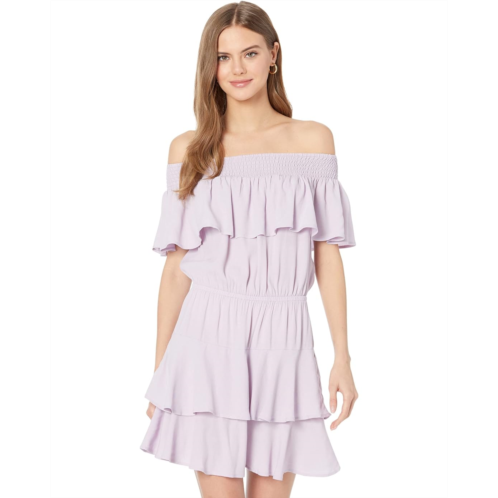 Bobi Los Angeles Off Shoulder Ruffle Dress in Luxe Crepe