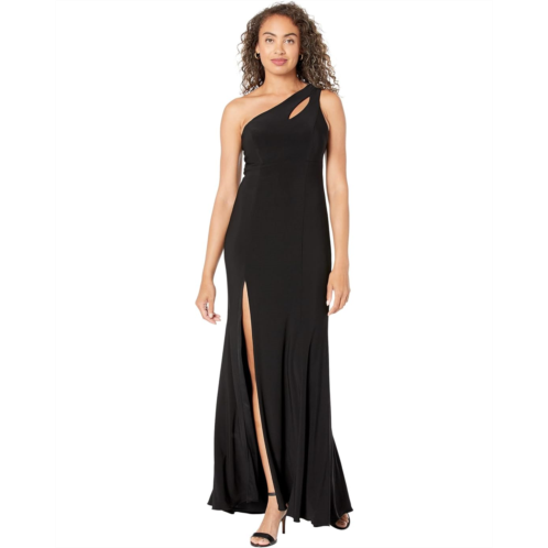 XSCAPE One-Shoulder Cutout Ity with Front Slit