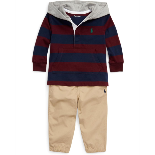 Polo Ralph Lauren Kids Cotton Hooded Rugby Shirt & Pants Set (Infant)