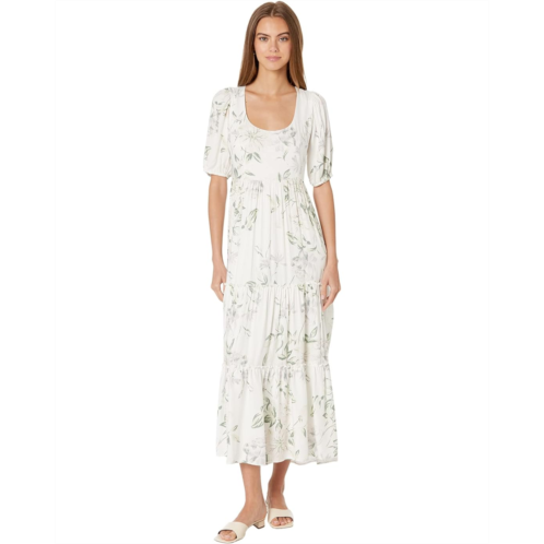 Saltwater Luxe Miki Chiffon Whimsical Florals Short Sleeve Maxi Dress