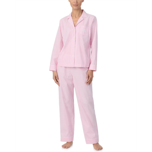 POLO RALPH LAUREN Womens Lauren Ralph Lauren Lauren Ralph Lauren 100% Cotton Long Slevee Notch Collar Pajama Set