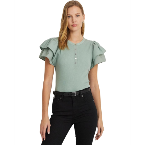 POLO RALPH LAUREN Stretch Cotton Flutter-Sleeve Henley Top