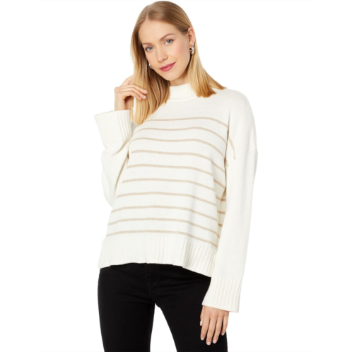 Womens Lilla P Easy Striped Mock Neck Sweater