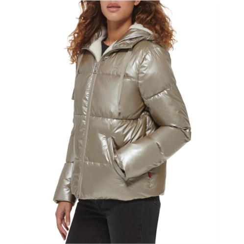 Womens Levis Quilted Hooded Bubble Puffer