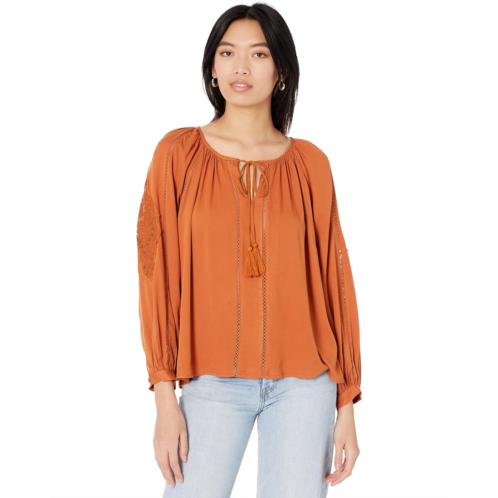 Miss Me Embroidered Sleeve Woven Top