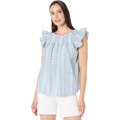 Womens Elliott Lauren Ibiza Ruffle Sleeve Top with Gathered Yoke Detail