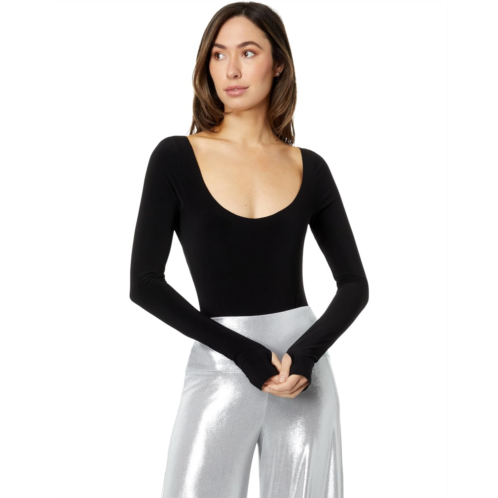 Womens Norma Kamali Long Sleeve Deep Scoop Neck Bodysuit