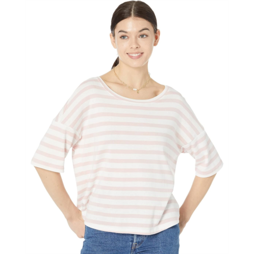 Three Dots Boat Neck Short Sleeve Stripe Tee