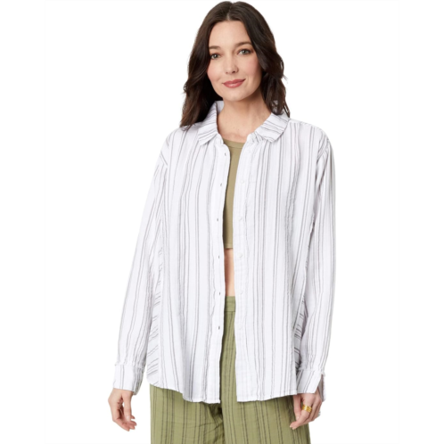 Womens Mod-o-doc Tonal Stripe Gauze Notch Cuff Long Sleeve Button-Up Shirt