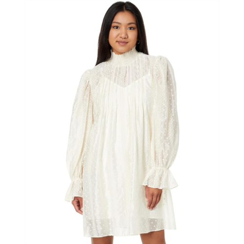 Womens English Factory Embroidered Organza Smock Neck Dress