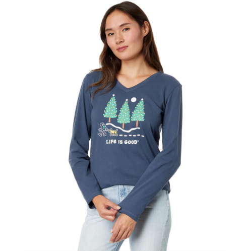 Life is Good Hiking Holiday Long Sleeve Crusher Vee