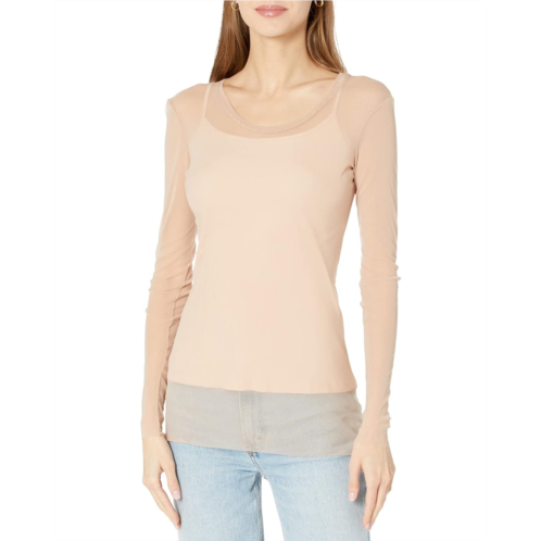 Womens Only Hearts Tulle Long Sleeve Crew Neck