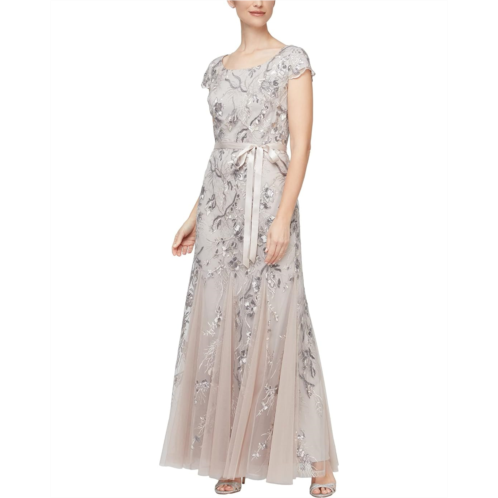 Womens Alex Evenings Long Embroidered Dress with Godet