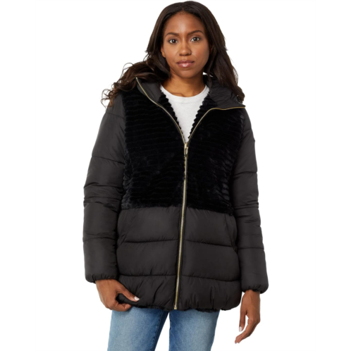 Via Spiga Faux Fur & Puffer Mixed Media w/ Hood