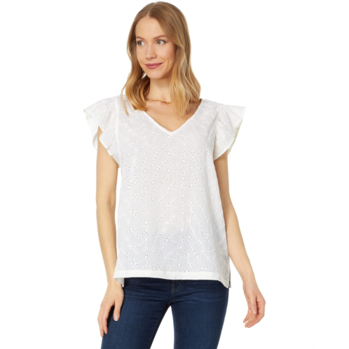 Womens Dylan by True Grit Colette Eyelet Short Sleeve V-Neck