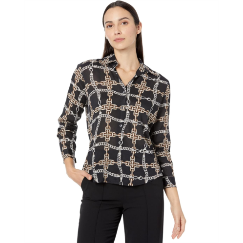 Elliott Lauren Chain Link Long Sleeve Button Front Relaxed Blouse