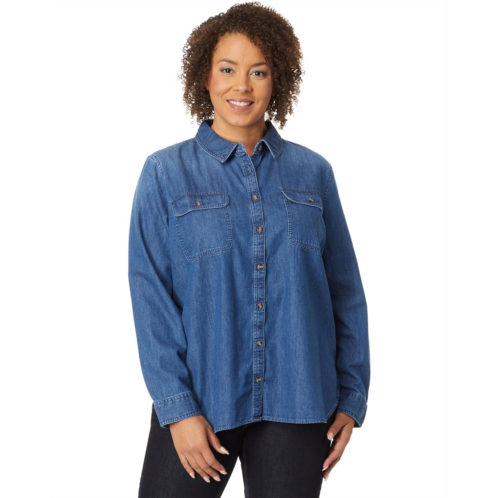 L.L.Bean Womens LLBean Plus Size Heritage Washed Denim Shirt Long Sleeve