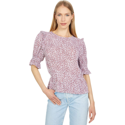 1.STATE Elbow Sleeve Crew Neck Peplum Top