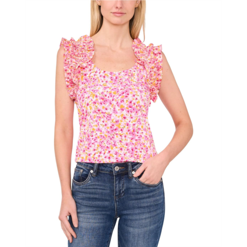 Womens CeCe Floral Ruffle Rib Tank