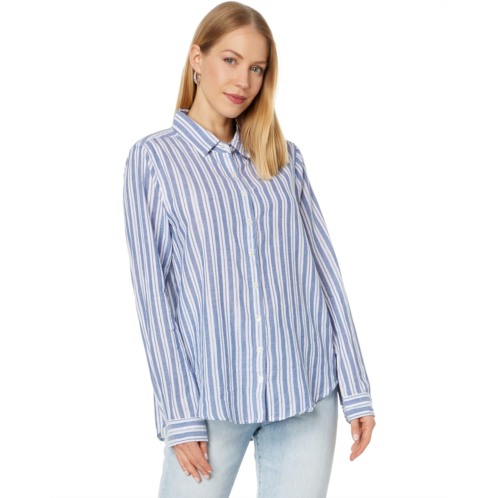 Dylan by True Grit Taylor Stripe Long Sleeve Shirt Crisp Cotton Yarn-Dye with Thin Silver Stripe