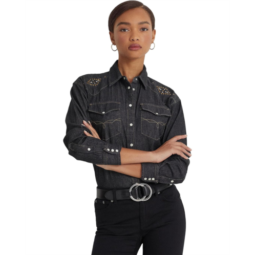 POLO RALPH LAUREN Womens Lauren Ralph Lauren Studded Denim Shirt