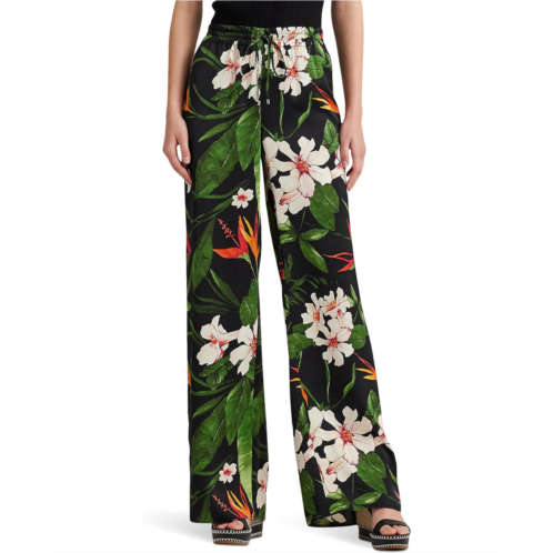 POLO RALPH LAUREN Womens Lauren Ralph Lauren Petite Floral Satin Charmeuse Wide-Leg Pants