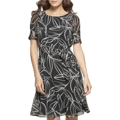 DKNY Puff Sleeve Tie Waist Dress