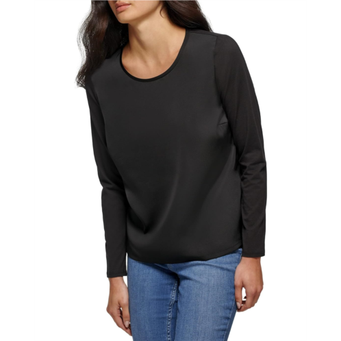 Womens Calvin Klein Long Sleeve Mix Media Crew