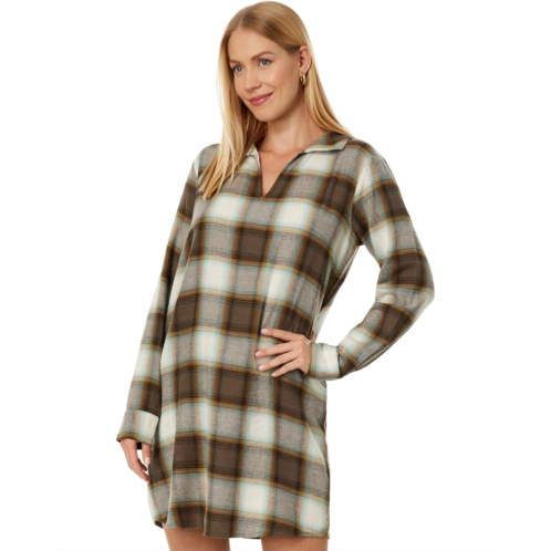 Womens Mod-o-doc Washed Plaid Vignette Long Sleeve Johnny Collar Plaid Dress