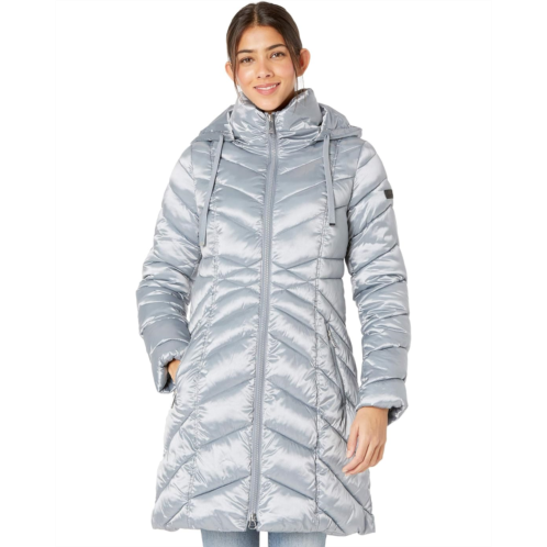 Sam Edelman 3/4 Hooded Chevron Poly Puffer Coat