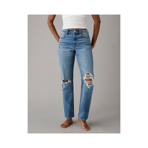 American Eagle AE Stretch Super High-Waisted Ripped Ankle Straight Jean