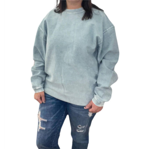 MOON RYDER linda luxe corded crew sweatshirt in dusty teal