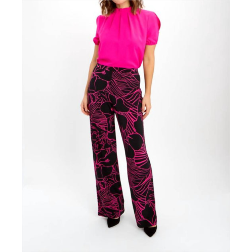 Frank Lyman abstract print pants in black/fuchsia