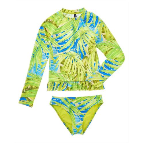 Splendid ruffle rashguard & retro bikini bottom set