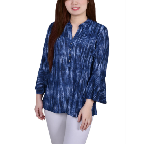 NY Collection petites womens printed y-neck blouse